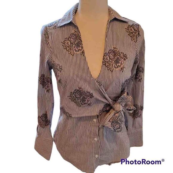 Zara Woman striped floral tie collared shirt XS - Picture 2 of 11